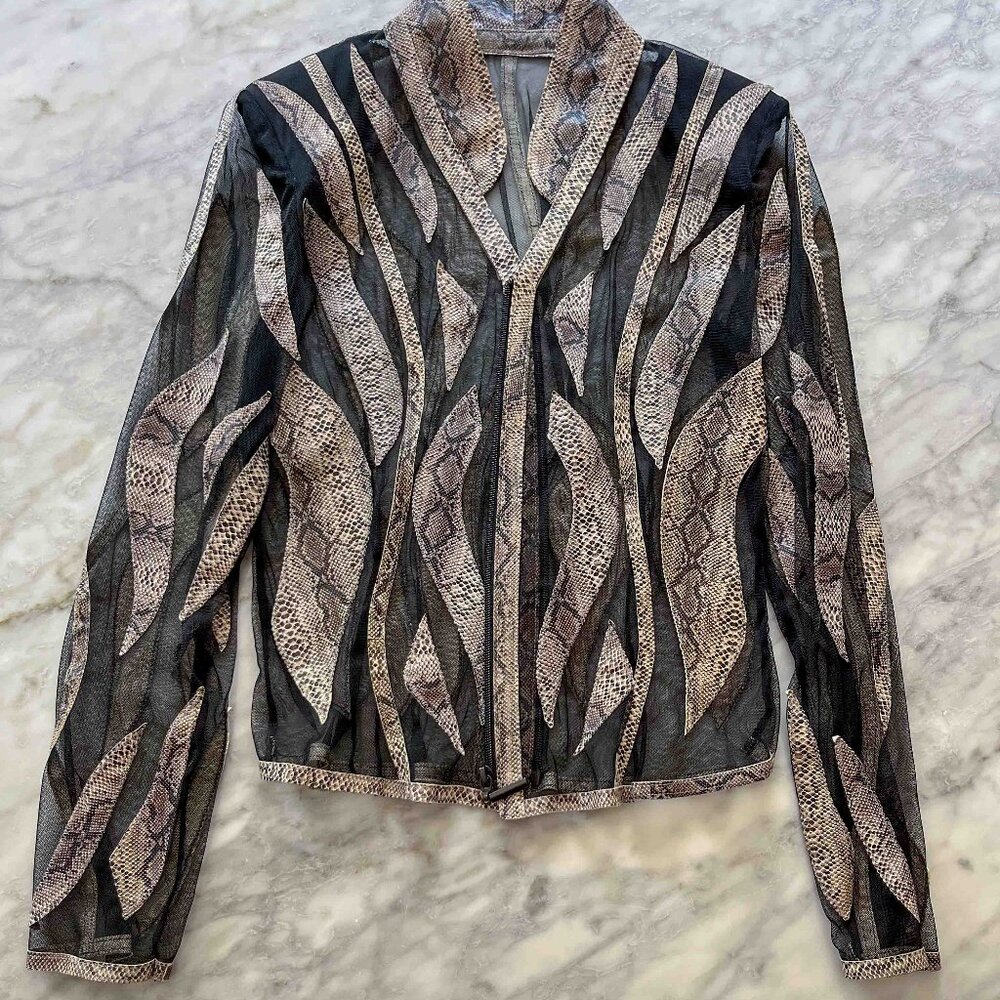 Vintage Snakeskin & Mesh Zip-Up Statement  Top/Jacket